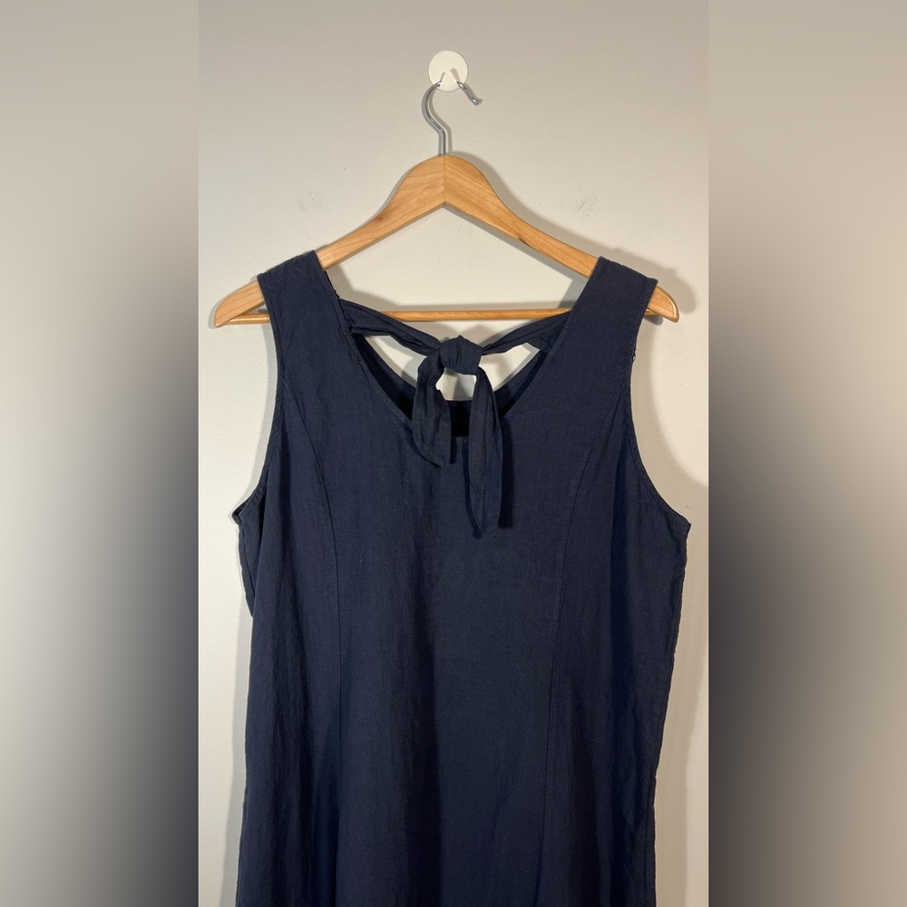 Terzo Millennio Italy Linen Cotton Midi Dress Navy Casual Sleeveless Size XL - Picture 6 of 12